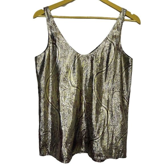 J. Crew Womens Silk Paisley Tank Top Size 0 Gold Boho Grunge Festival Whimsigoth - Picture 4 of 9